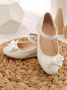 Girls' Wedge Heel White Bow Knot Princess Shoes For Kids - White - View 4