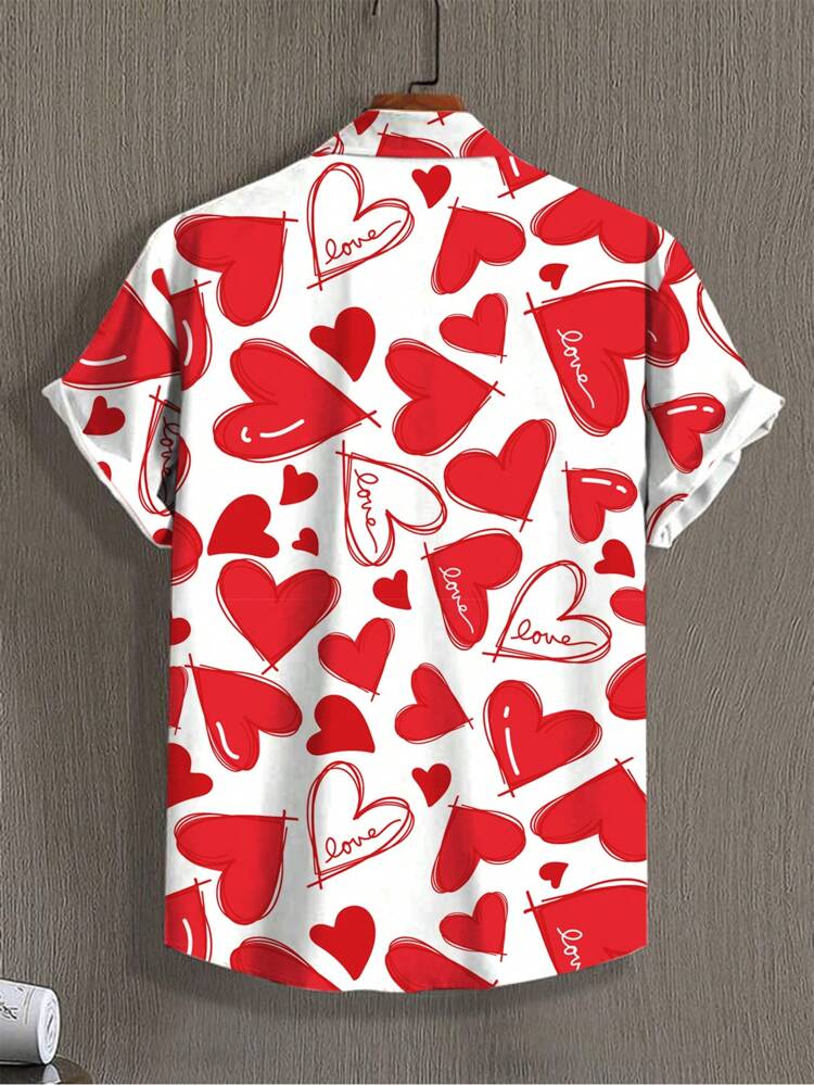 Men's Heart Print Short Sleeve Shirt