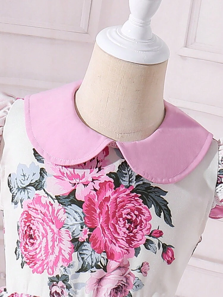 Young Girls' Peter Pan Collar Floral Printed Dress