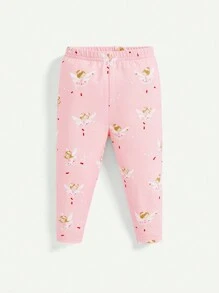 Baby Mädchen kuschelige Pyjama-Set, Cartoon bedruckter farbversetzter Rundhalsausschnitt Pullover-Top mit Fußhose, 4 teile/Set