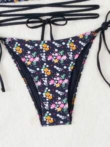 SHEIN Swim Women's Floral Printed Halter Neck Tie Bikini Set Music Festival Summer Beach