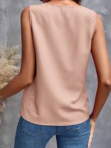 SHEIN Clasi Của phụ nữ Màu thuần Ruffle Cắt tỉa Áo không tay Với Trang trí - Bụi hồng - Xem 6
