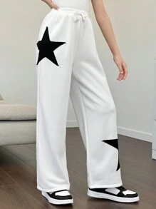 少女鬆身針織休閒運動褲,有星星圖案 - 白色 - 查看 5