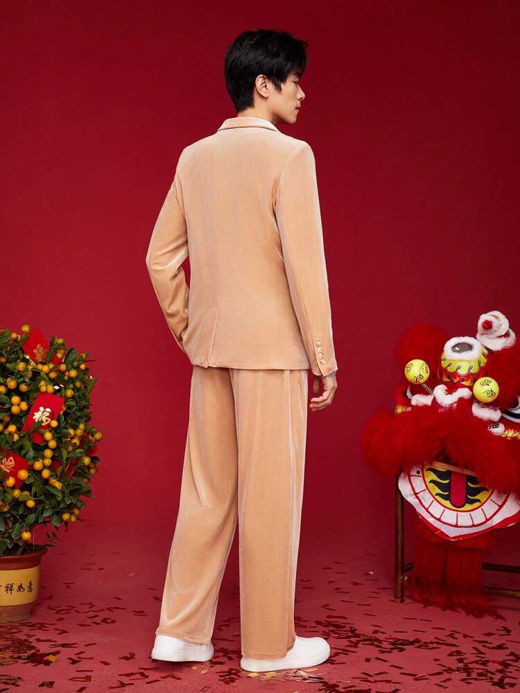 Men's Knitted Casual Slouchy Lapel Blazer And Trousers Two-Piece Set