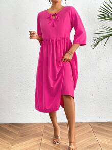 SHEIN LUNE Solid Color Women'S Simple Style Dress - Hot Pink - View 3
