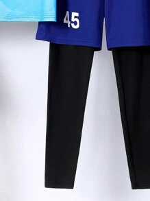 SHEIN 男生休閒印花t卹二合一褲運動套裝 - 藍色 - 查看 10