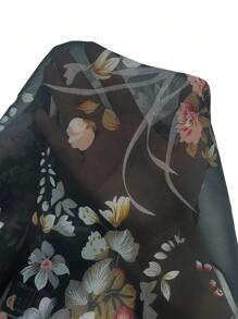 EMERY ROSE Women's Floral Printed Batwing Sleeve See-Through Shirt - Black - View 7