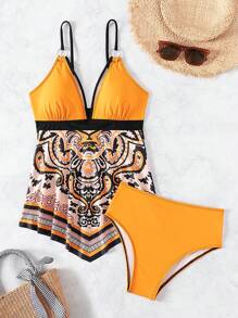 SHEIN Swim Summer Beach Ladies' Paisley Print Halter Neck Bikini Set - Multicolor - View 4