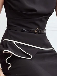 MOTF PREMIUM WOVEN WOMEN'S CONTRAST LACE HEM DRESS - Black - View 3