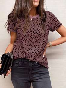 All Over Printed Short Sleeve Casual Round Neck T-Shirt - Red - View 1