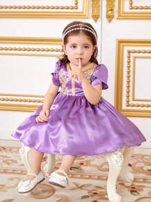 SHEIN Baby Girl Gorgeous Purple Floral Pattern Short Sleeve Dress