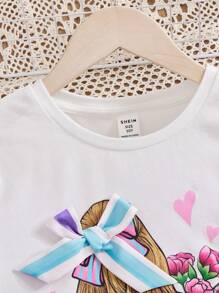 SHEIN Tween Girl Printed Round Neck T-Shirt With Striped Loose Fit Pants Two-Piece Set - Multicolor - View 6