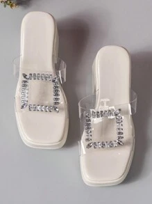 Women'S Stylish Rhinestone Decor Transparent High-Heeled Sandals, Summer