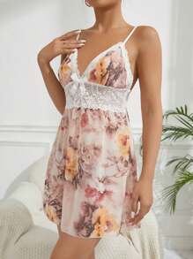 Của phụ nữ Trưởng thành In hoa Lưới Áo ngủ dài Bộ - Nhiều màu - Xem 3