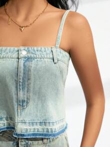 GENKIRA Color Block Stylish Casual Denim Camisole Top - Blue - View 7