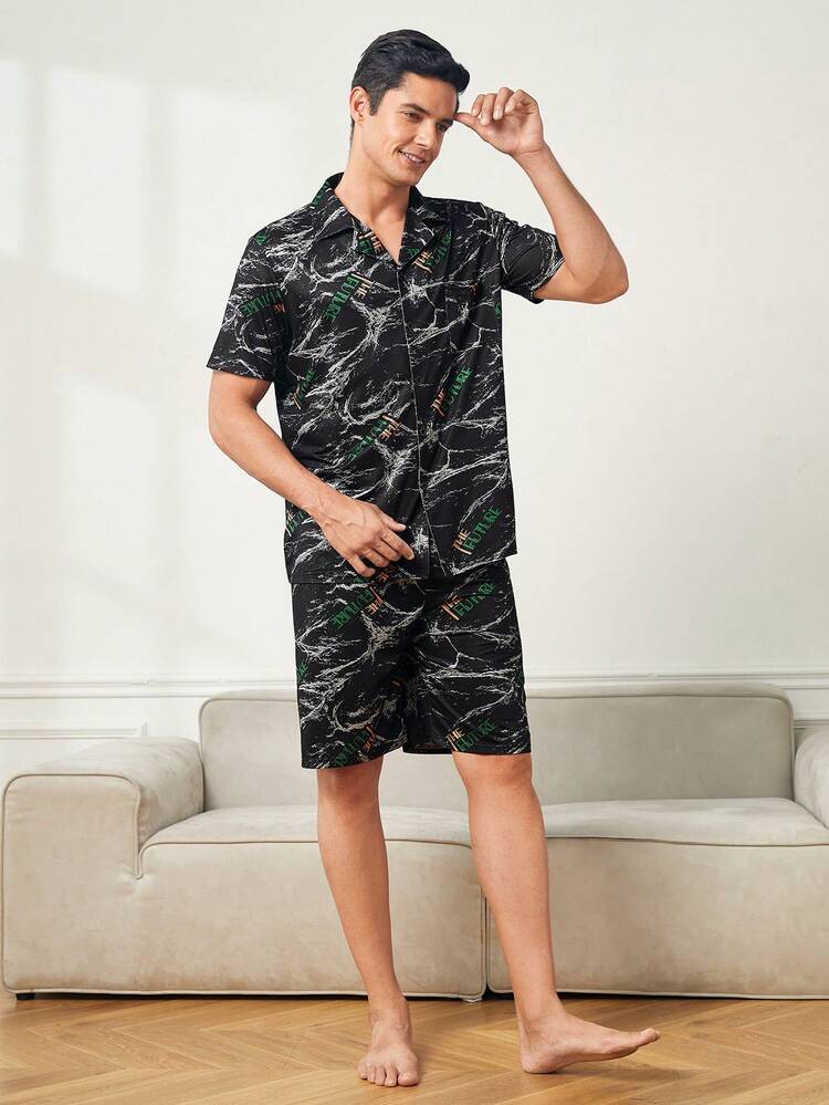 Men'S Short Sleeve Top And Shorts Set, Home Wear