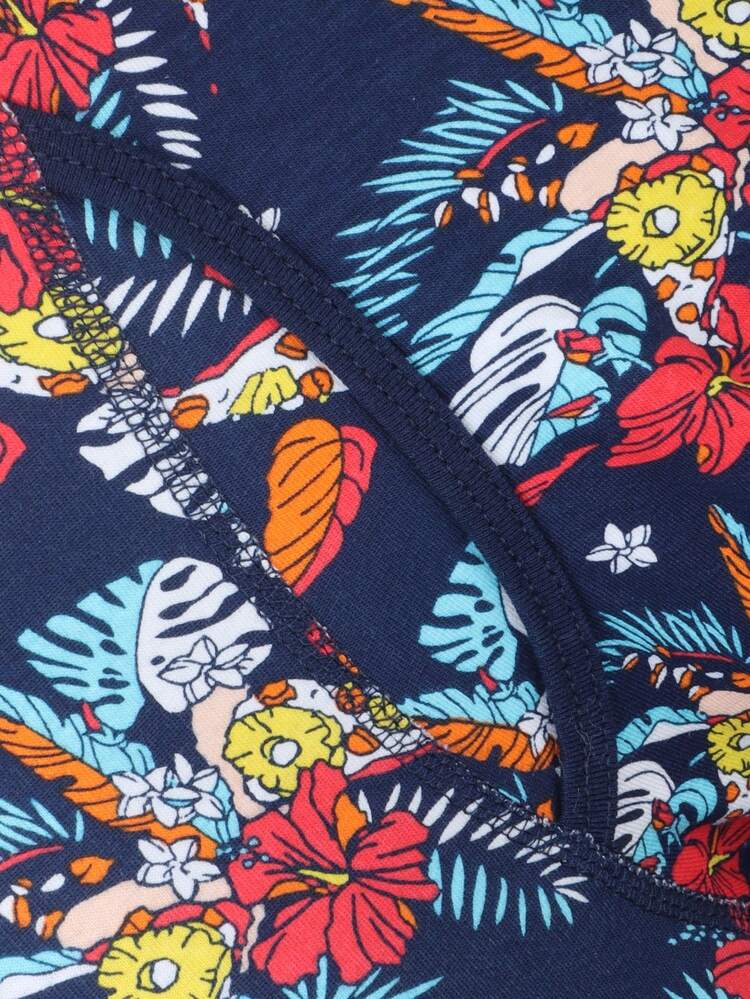 3pcs Men's Botanical Print Boxer Shorts Set