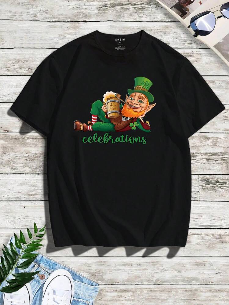 Men'S Plus Size Cartoon Printed Short Sleeve T-Shirt