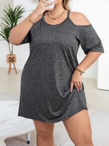 Vestido de dormir casual para mujeres de talla grande con textura de chifón y hombros descubiertos