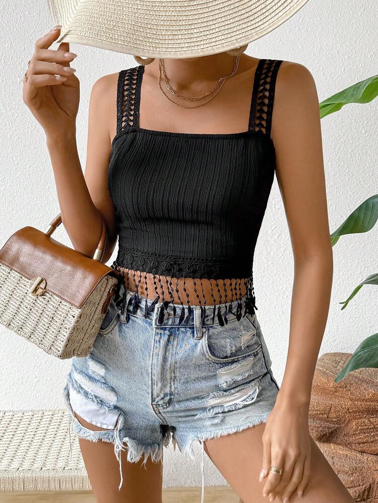 Women'S Lace Patchwork Casual And Elegant Tank Top
