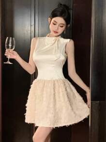 DAZY Women's Sleeveless Dress With Tie Neck, Birthday Prom Dress Sundress,Formal Women Dresses Elegant Women Dresses