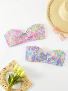 Swim Mod 夏季海滩女士花卉印花荷叶边泳装上衣，2 件/套，随机印花