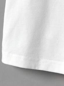 SHEIN 年轻女孩针织纯色鹦鹉印花圆领盖袖 T 恤 - 白色 - 查看 6