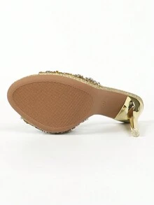 女款圓頭高跟涼鞋,透明鞋跟與閃亮鑽石設計,適用於派對和聚會 - 玫瑰金 - 查看 8