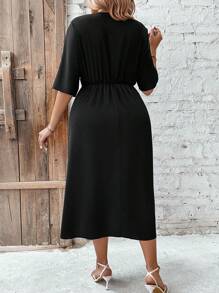 SHEIN Unity 大尺碼女性打褶不對稱搭襯裙 - 黑色 - 查看 2