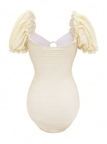 Swim Chiccia Của phụ nữ Xu hướng: Cắt giảm Ống tay áo Áo tắm một mảnh - Màu be - Xem 7