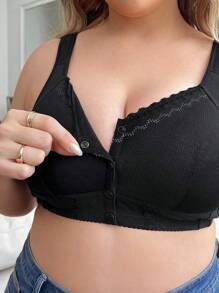 Women'S Plus Size Black Wide Strap Bra - Black - View 8