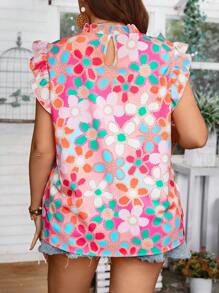 Breezaya Blusa De Talla Grande De Mujer Con Diseño Floral Impreso Y Volantes En Las Mangas
