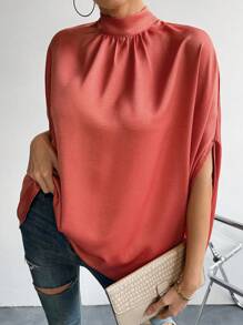 Chiquease Camisa De Manga Murciélago Con Color Sólido Para Mujer - Rosa Roja - Ver 1