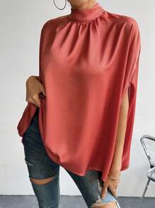 Chiquease Camisa De Manga Murciélago Con Color Sólido Para Mujer - Rosa Roja - Ver 3