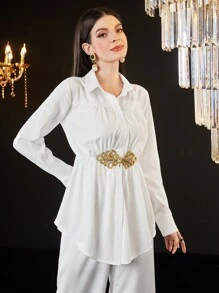 Modelyn Women'S Embroidered Pleated Shirt - White - View 1