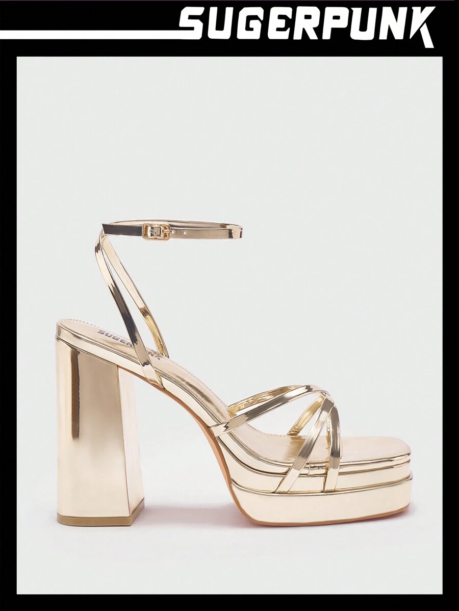 Sugerpunk 情人節Y2K新品，帶防水底平台十字背帶厚底涼鞋，適用於夏季