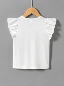 SHEIN 年轻女孩针织纯色鹦鹉印花圆领盖袖 T 恤 - 白色 - 查看 2