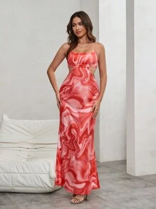 SHEIN Privé 女性漸層印花交叉後背吊帶洋裝,襯頸披肩設計 - 彩色 - 查看 1