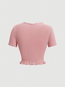 SHEIN MOD Women's Short Sleeve T-Shirt With Frill Trim - Pink - View 2