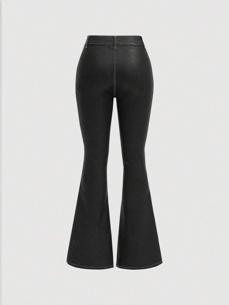 Y2K Sexy Retro Stretch Women Contrast Stitch Flare Leg Pants Black