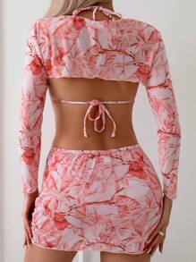 SHEIN Swim 女士花朵镂空比基尼套装情人节夏日海滩 - 彩色 - 查看 2