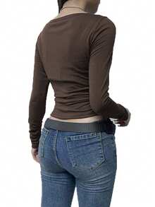 SHEIN Unity Ladies' Street Style Casual Letter Printed T-Shirt - Brown - View 2