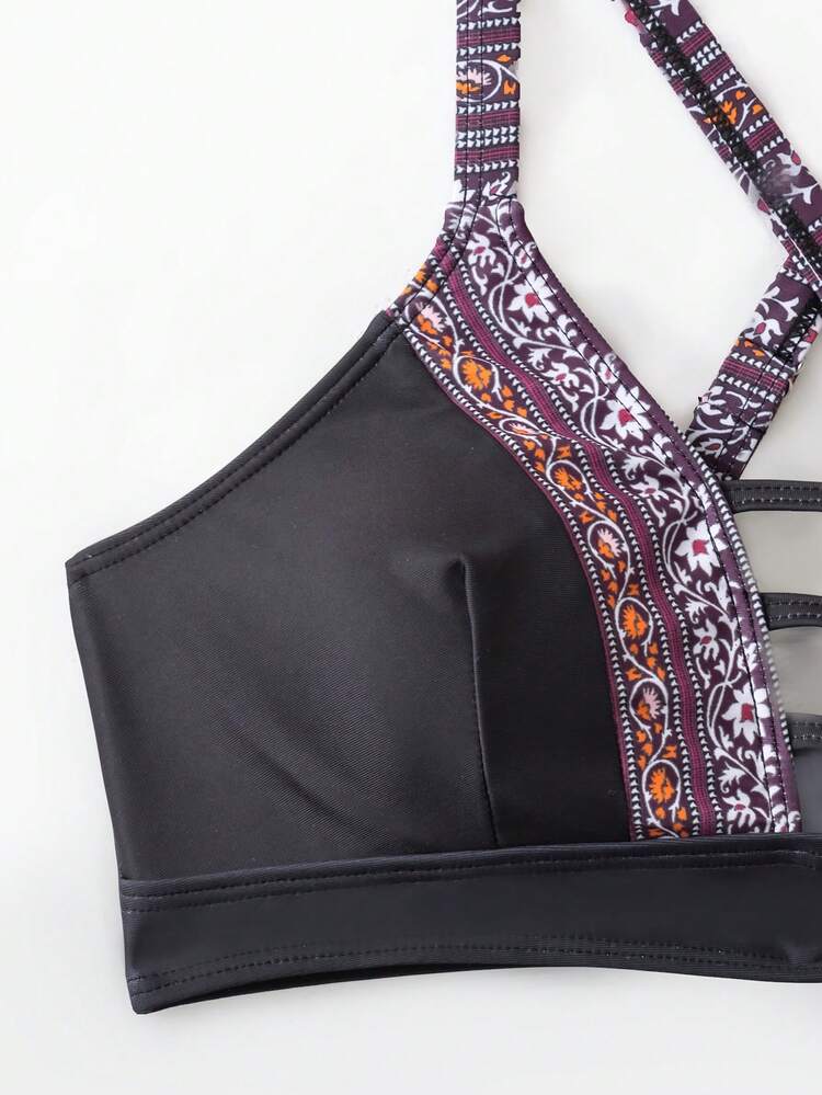 Summer Women'S Spliced Weave Strap Hollow Out Bikini Set