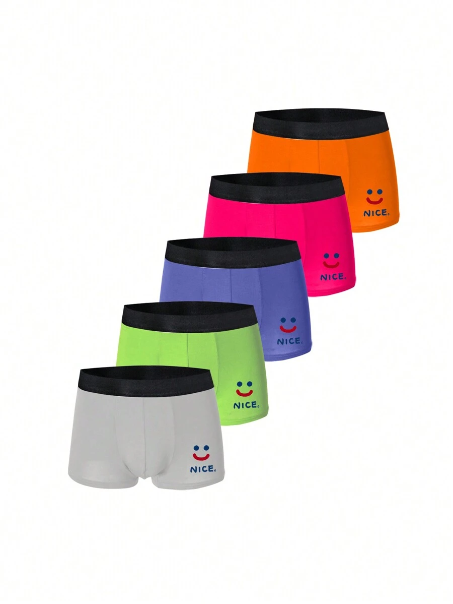5pcs/Set Men's Face Printed Boxer Briefs - Multicolor - View 1
