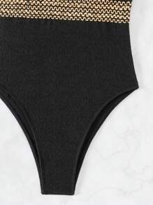 SHEIN Swim 女式扇形边连体泳衣 夏季 - 黑色 - 查看 4