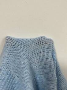 Chiquease 纯色落肩休闲毛衣，长袖上衣，针织套头衫，秋冬款 - 淺藍色 - 查看 7