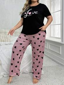 Slumberry CURVE Bộ đồ ngủ Pyjama tay ngắn họa tiết trái tim Plus Size - màu đen - Xem 3