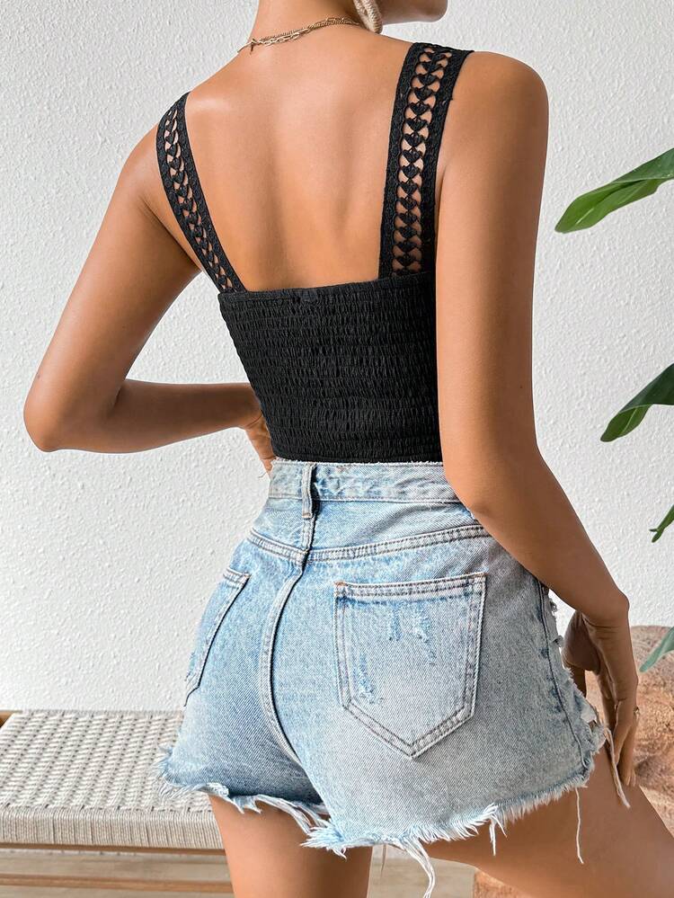 Women'S Lace Patchwork Casual And Elegant Tank Top