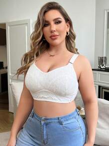Women's Plus Size Lace Patchwork Wide Strap Bralette - White - View 3