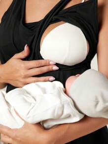 Maternity Nursing Round Neck Solid Color Vest Top - Black - View 3